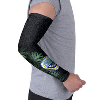 Federated States Of Micronesia Arm Sleeves FSM Tropical Monstera Leaf Dark Tribal Pattern