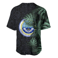 Federated States Of Micronesia Baseball Jersey FSM Tropical Monstera Leaf Dark Tribal Pattern