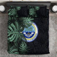 Federated States Of Micronesia Bedding Set FSM Tropical Monstera Leaf Dark Tribal Pattern