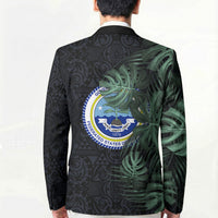Federated States Of Micronesia Blazer FSM Tropical Monstera Leaf Dark Tribal Pattern