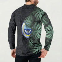 Federated States Of Micronesia Button Sweatshirt FSM Tropical Monstera Leaf Dark Tribal Pattern