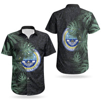 Federated States Of Micronesia Couples Matching Summer Maxi Dress and Hawaiian Shirt FSM Tropical Monstera Leaf Dark Tribal Pattern