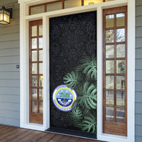 Federated States Of Micronesia Door Cover FSM Tropical Monstera Leaf Dark Tribal Pattern