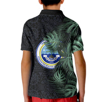 Federated States Of Micronesia Kid Polo Shirt FSM Tropical Monstera Leaf Dark Tribal Pattern