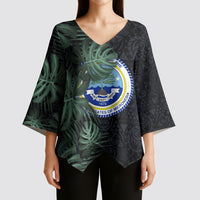 Federated States Of Micronesia Kimono Sleeve Blouse FSM Tropical Monstera Leaf Dark Tribal Pattern
