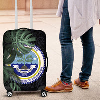 Federated States Of Micronesia Luggage Cover FSM Tropical Monstera Leaf Dark Tribal Pattern