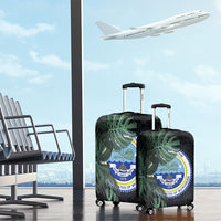 Federated States Of Micronesia Luggage Cover FSM Tropical Monstera Leaf Dark Tribal Pattern