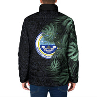 Federated States Of Micronesia Padded Jacket FSM Tropical Monstera Leaf Dark Tribal Pattern