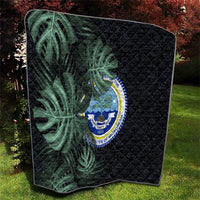 Federated States Of Micronesia Quilt FSM Tropical Monstera Leaf Dark Tribal Pattern