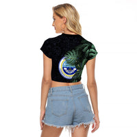 Federated States Of Micronesia Raglan Cropped T Shirt FSM Tropical Monstera Leaf Dark Tribal Pattern