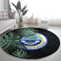 Federated States Of Micronesia Round Carpet FSM Tropical Monstera Leaf Dark Tribal Pattern
