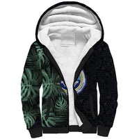 Federated States Of Micronesia Sherpa Hoodie FSM Tropical Monstera Leaf Dark Tribal Pattern