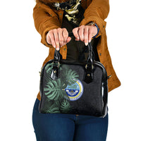 Federated States Of Micronesia Shoulder Handbag FSM Tropical Monstera Leaf Dark Tribal Pattern