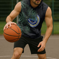 Federated States Of Micronesia Sleeveless Hoodie FSM Tropical Monstera Leaf Dark Tribal Pattern