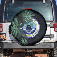Federated States Of Micronesia Spare Tire Cover FSM Tropical Monstera Leaf Dark Tribal Pattern