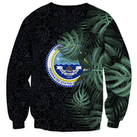 Federated States Of Micronesia Sweatshirt FSM Tropical Monstera Leaf Dark Tribal Pattern