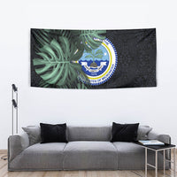Federated States Of Micronesia Tapestry FSM Tropical Monstera Leaf Dark Tribal Pattern