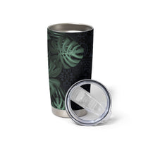 Federated States Of Micronesia Tumbler Cup FSM Tropical Monstera Leaf Dark Tribal Pattern