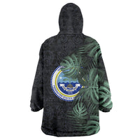 Federated States Of Micronesia Wearable Blanket Hoodie FSM Tropical Monstera Leaf Dark Tribal Pattern