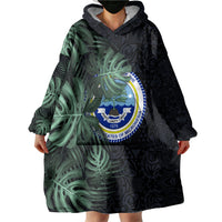 Federated States Of Micronesia Wearable Blanket Hoodie FSM Tropical Monstera Leaf Dark Tribal Pattern