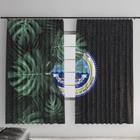 Federated States Of Micronesia Window Curtain FSM Tropical Monstera Leaf Dark Tribal Pattern