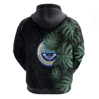 Federated States Of Micronesia Zip Hoodie FSM Tropical Monstera Leaf Dark Tribal Pattern