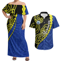 Federated States Of Micronesia FSM Couples Matching Off Shoulder Maxi Dress and Hawaiian Shirt Pacific Islander Tribal Swirl Geometric Pattern