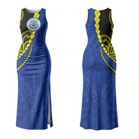 Federated States Of Micronesia FSM Couples Matching Tank Maxi Dress and Long Sleeve Button Shirt Pacific Islander Tribal Swirl Geometric Pattern