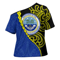 Federated States Of Micronesia FSM Cross Shoulder Shirt Pacific Islander Tribal Swirl Geometric Pattern
