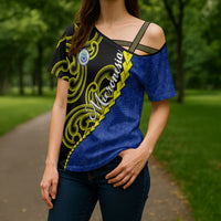 Federated States Of Micronesia FSM Cross Shoulder Shirt Pacific Islander Tribal Swirl Geometric Pattern