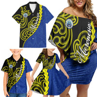 Federated States Of Micronesia FSM Family Matching Off Shoulder Short Dress and Hawaiian Shirt Pacific Islander Tribal Swirl Geometric Pattern