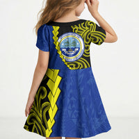Federated States Of Micronesia FSM Kid Short Sleeve Dress Pacific Islander Tribal Swirl Geometric Pattern