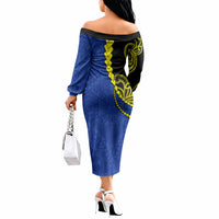 Federated States Of Micronesia FSM Off The Shoulder Long Sleeve Dress Pacific Islander Tribal Swirl Geometric Pattern