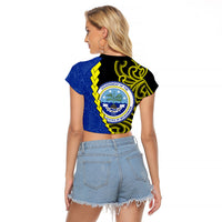 Federated States Of Micronesia FSM Raglan Cropped T Shirt Pacific Islander Tribal Swirl Geometric Pattern