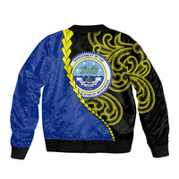 Federated States Of Micronesia FSM Sleeve Zip Bomber Jacket Pacific Islander Tribal Swirl Geometric Pattern