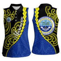 Federated States Of Micronesia FSM Women Sleeveless Polo Shirt Pacific Islander Tribal Swirl Geometric Pattern