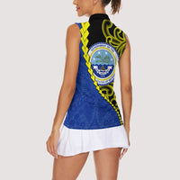 Federated States Of Micronesia FSM Women Sleeveless Polo Shirt Pacific Islander Tribal Swirl Geometric Pattern