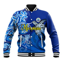 Micronesia Sea Turtle Baseball Jacket Federated States Of Micronesia Tribal Floral Pattern