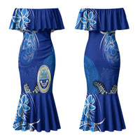 Micronesia Sea Turtle Couples Matching Mermaid Dress and Hawaiian Shirt Federated States Of Micronesia Tribal Floral Pattern