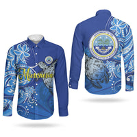 Micronesia Sea Turtle Couples Matching Off Shoulder Maxi Dress and Long Sleeve Button Shirt Federated States Of Micronesia Tribal Floral Pattern