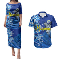 Micronesia Sea Turtle Couples Matching Puletasi and Hawaiian Shirt Federated States Of Micronesia Tribal Floral Pattern