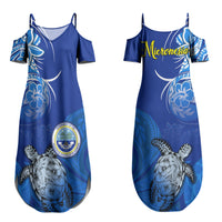 Micronesia Sea Turtle Couples Matching Summer Maxi Dress and Hawaiian Shirt Federated States Of Micronesia Tribal Floral Pattern