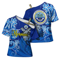 Micronesia Sea Turtle Cross Shoulder Shirt Federated States Of Micronesia Tribal Floral Pattern