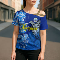Micronesia Sea Turtle Cross Shoulder Shirt Federated States Of Micronesia Tribal Floral Pattern