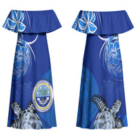 Micronesia Sea Turtle Family Matching Off Shoulder Maxi Dress and Hawaiian Shirt Federated States Of Micronesia Tribal Floral Pattern