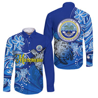 Micronesia Sea Turtle Family Matching Off Shoulder Short Dress and Hawaiian Shirt Federated States Of Micronesia Tribal Floral Pattern