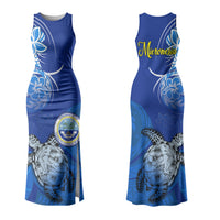 Micronesia Sea Turtle Family Matching Tank Maxi Dress and Hawaiian Shirt Federated States Of Micronesia Tribal Floral Pattern