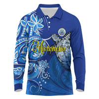 Micronesia Sea Turtle Long Sleeve Polo Shirt Federated States Of Micronesia Tribal Floral Pattern