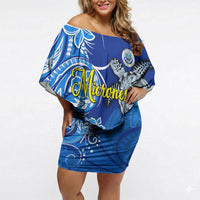 Micronesia Sea Turtle Off Shoulder Short Dress Federated States Of Micronesia Tribal Floral Pattern