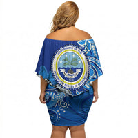 Micronesia Sea Turtle Off Shoulder Short Dress Federated States Of Micronesia Tribal Floral Pattern
